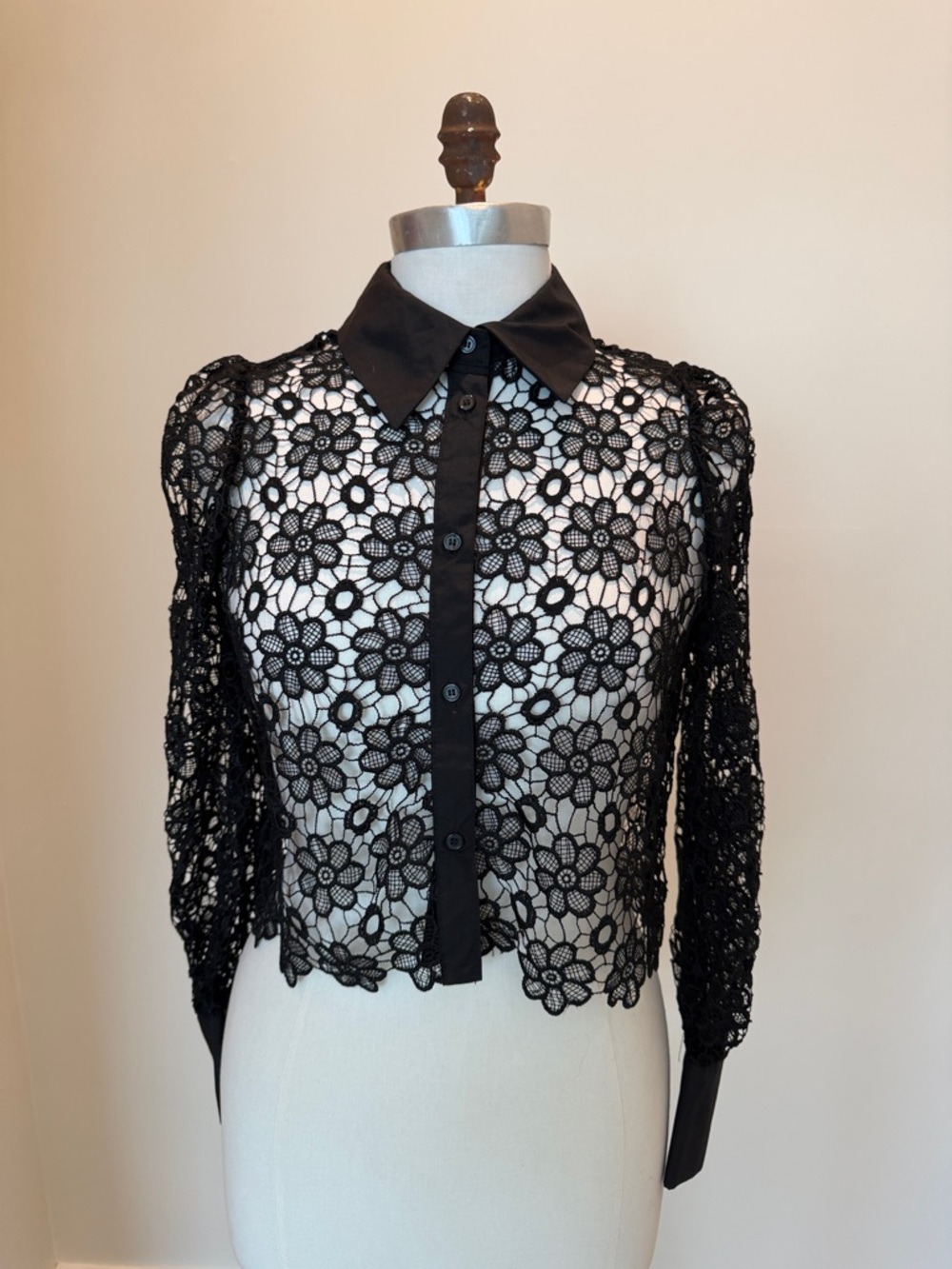 Zara Black Floral Crochet Cropped Top Jacket